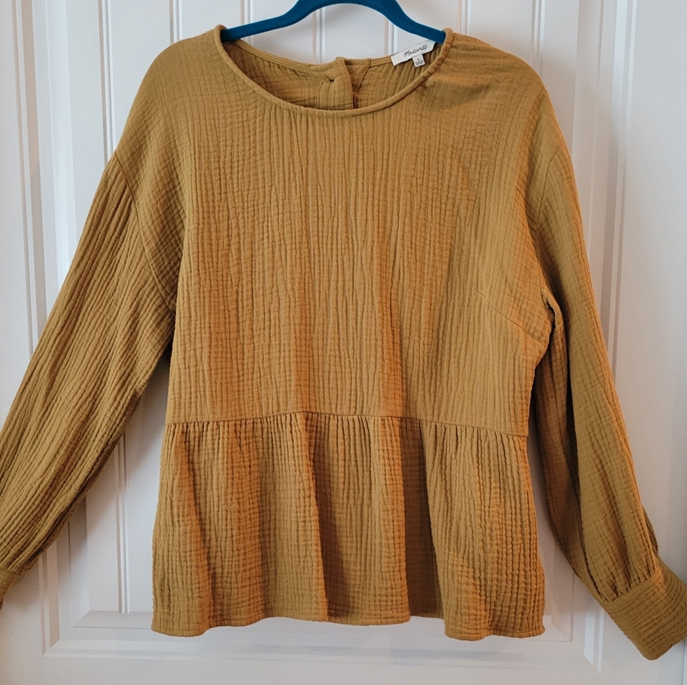 Madewell Golden Ribbed Peplum Blouse Sz L